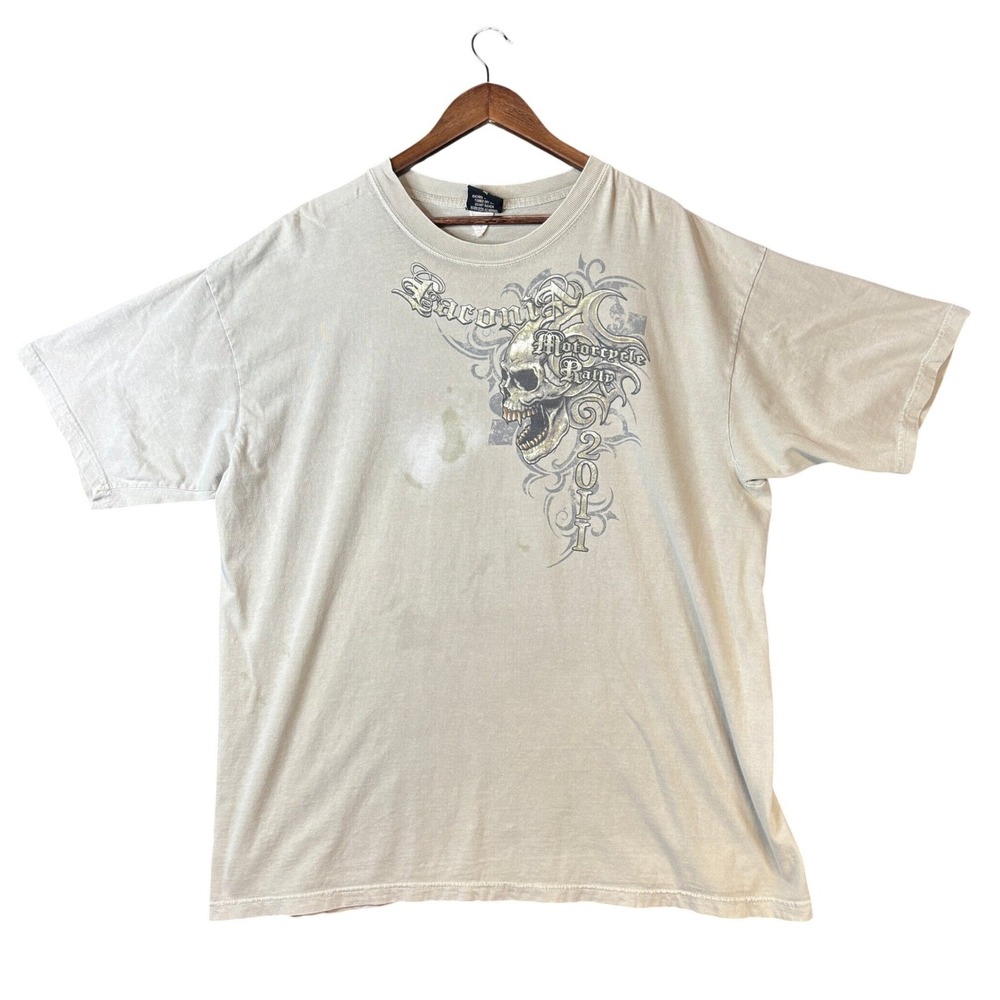 Laconia Motorcycle Rally 2011 Biker Design Skull Graphic T-Shirt Tan Mens 2XL